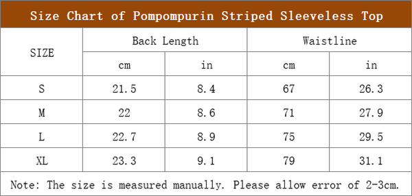 Size Chart of Pompompurin Striped Sleeveless Top