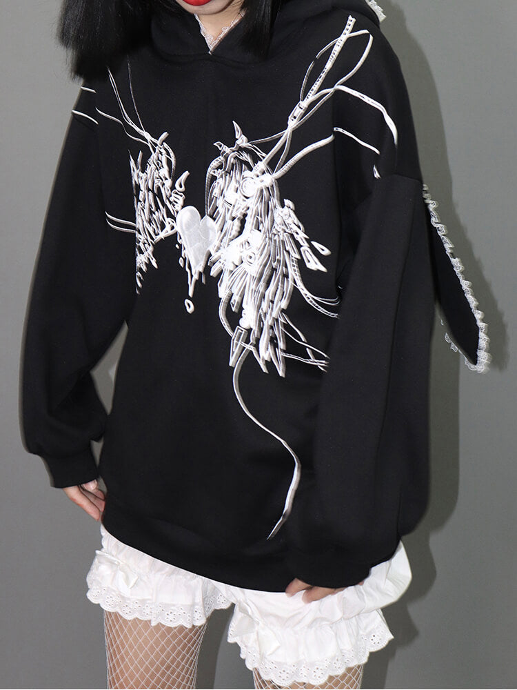 Mutant Mechanical Rabbit Lace Ears Hoodie