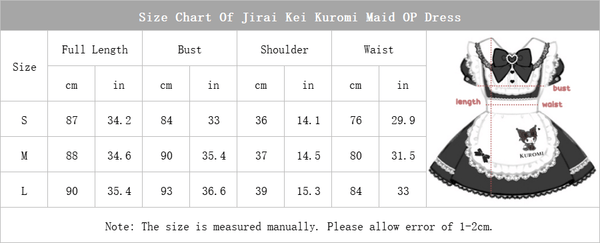 Size Chart of Jirai Kei Kuromi Maid OP Dress