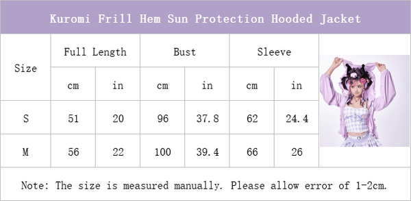 Size-Chart-of-Kuromi-Frill-Hem-Sun-Protection-Hooded-Jacket