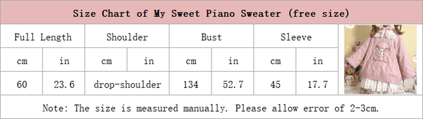 size chart of pink my sweet piano loose cable knit sweater